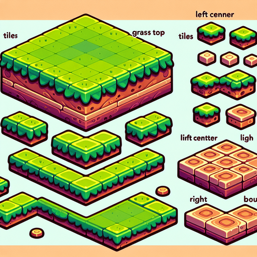 Create a 2D spritesheet featuring a side-view platform in a chibi-inspired style, perfect for a minimal, playful game. The spritesheet includes modular tiles for building platforms of various sizes, with a cohesive, cute aesthetic:

Grass Top Tiles: Vibrant green, flat grassy tops with smooth, rounded edges. Includes variations such as:

Left corner tile with a rounded edge.
Center tile with seamless edges to connect multiple pieces.
Right corner tile with a rounded edge.
Ground Tiles: Warm brown earthy layers with clean, exaggerated horizontal lines and minimal details like tiny embedded stones or subtle root patterns. Variations include:

Straight center ground tiles.
Left and right corner ground tiles.
The tiles are designed to be modular, allowing seamless connections when placed together. Bold, colorful, and minimal, the spritesheet ensures an adorable chibi-style look that matches the playful tone of games like Angry Birds..
Single Game Texture. In-Game asset. 2d. Blank background. High contrast. No shadows.
