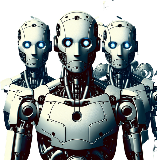 Humanoid robots.
Single Game Texture. In-Game asset. 2d. Blank background. High contrast. No shadows.