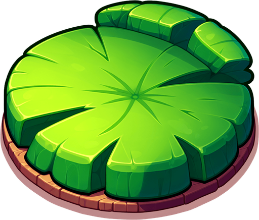 Single Cartoon lillypad seen edge on. No flower
Game Texture. In-Game asset. 2d. Blank background. High contrast. No shadows.