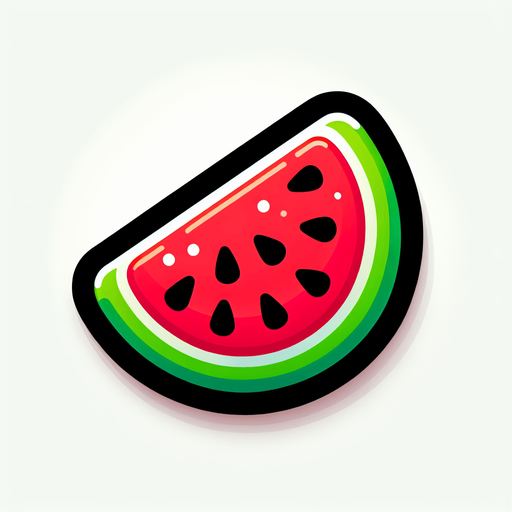 Vibrant watermelon slice cartoon candy. Black outline. Game asset. 2d. Blank background. High contrast. No shadows..