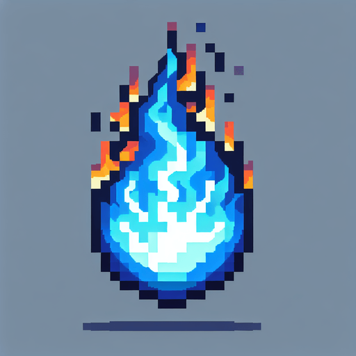 pixel art tall blue fireball.
Single Game Texture. In-Game asset. 2d. Blank background. High contrast. No shadows.