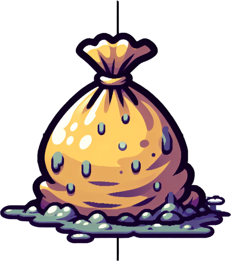 cartoon garbage bag smelly.
Single Game Texture.  In-Game asset.  2d.  Blank background.  High contrast.  No shadows