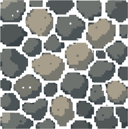 Make a 2D top down flat image of pixelated stone.
In-Game asset.  2d.  High contrast.  No shadows