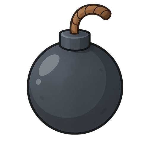 Bomb
. No background. Transparent background. Blank background. No shadows. 2d. In-Game asset. flat