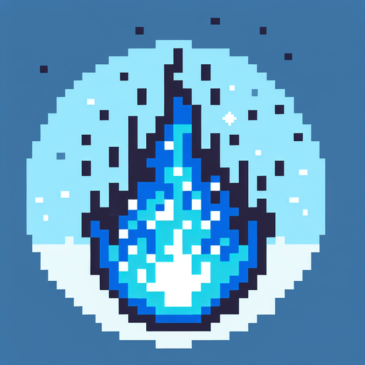 pixel art tall blue fireball.
Single Game Texture. In-Game asset. 2d. Blank background. High contrast. No shadows.