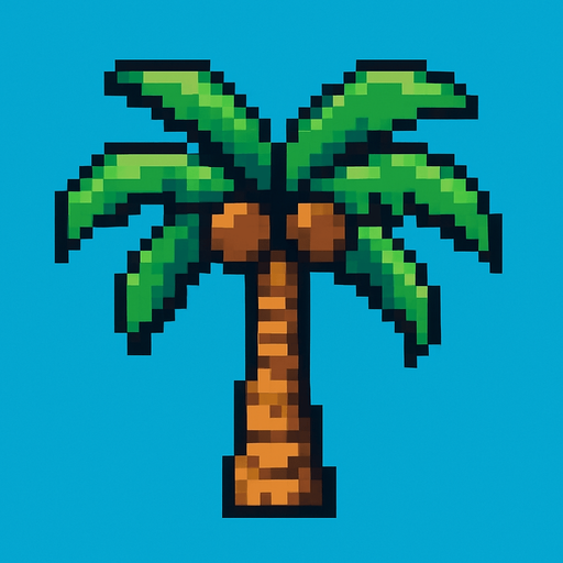 8 bit coconut tree.
In-Game asset.  2d.  High contrast.  No shadows