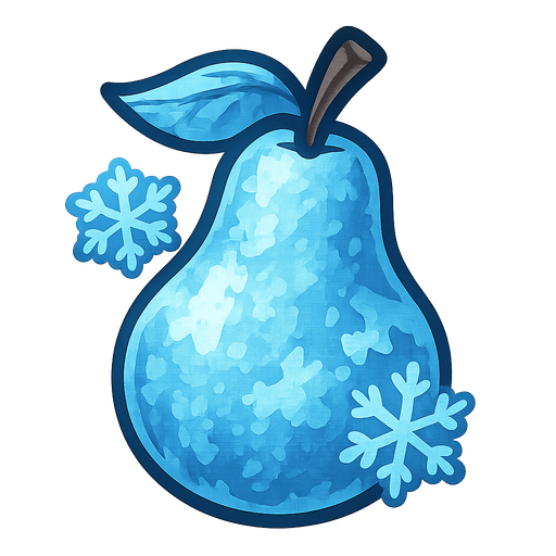 Frozen pear.
Single Game Texture.  In-Game asset.  2d.  Blank background.  High contrast.  No shadows