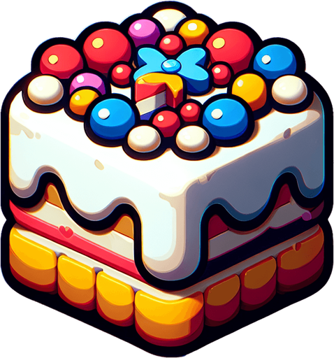 gâteau ( pas réaliste ).
Single Game Texture. In-Game asset. 2d. Blank background. High contrast. No shadows.