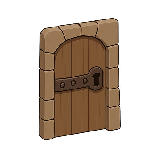 dungeon door. No background. Transparent background. Blank background. No shadows. 2d. In-Game asset. flat