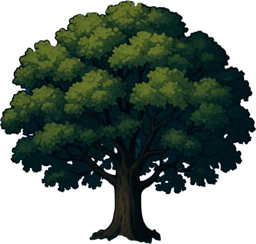 Arboleda, con fondo, cielo nocturno, algo realista.
In-Game asset.  2d.  High contrast.  No shadows