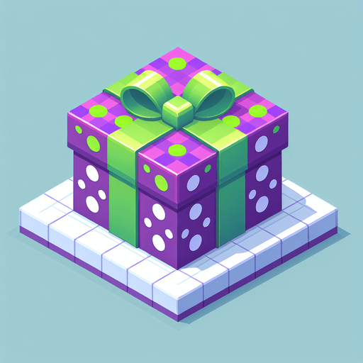 A big purple and green dotted christmas gift, isometric view Single Game Texture. In-Game asset. 2d. Blank background. High contrast. No shadows.