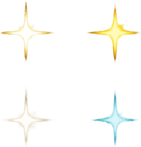 Bright, dense star-like points

```
- Center: Brilliant white core (8x8 pixels)
- Glow: Yellow-white gradient extending to edges
- Intensity: Very bright, sharp center with soft falloff
- Shape: 4-pointed star or cross pattern
- Color variants: White, yellow, light blue.
In-Game asset.  2d.  High contrast.  No shadows