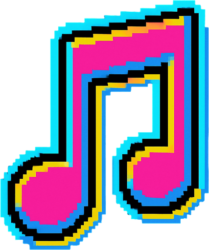 A music note. 80s arcade machine graphics..
In-Game asset.  2d.  High contrast.  No shadows