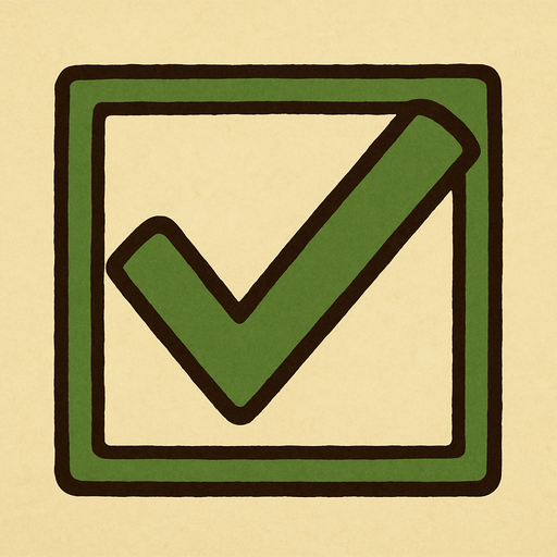 Green tick in professor Layton gamestyle.
In-Game asset.  2d.  High contrast.  No shadows