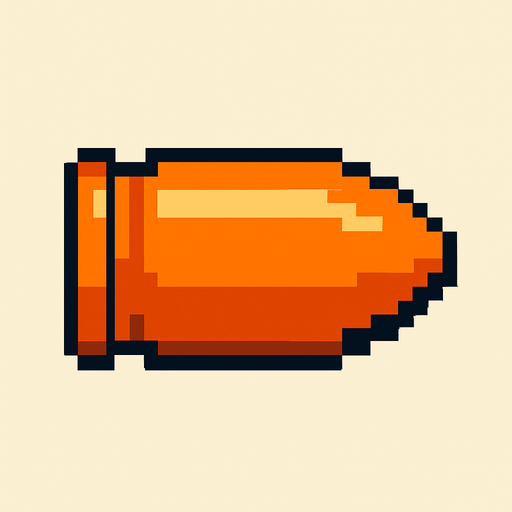 2d pixel art style orange bullet.
In-Game asset.  2d.  High contrast.  No shadows
