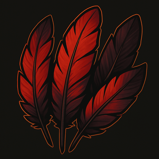 plumas rojas y oscuras.
In-Game asset.  2d.  High contrast.  No shadows