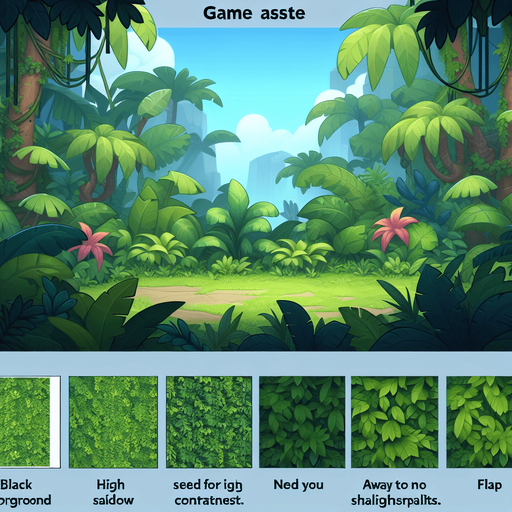 Jungle.
Single Game Texture. In-Game asset. 2d. Blank background. High contrast. No shadows.