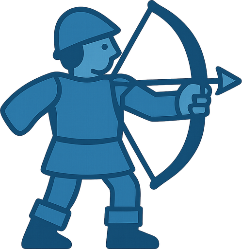an archer in blue color holding an arrow in his hand. No background. Transparent background. Blank background. No shadows. 2d. In-Game asset. flat