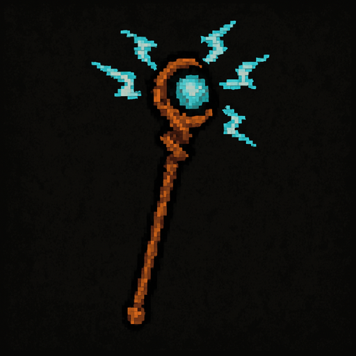 Büyü asası logosu Dark souls style 2d pixel art.
In-Game asset.  2d.  High contrast.  No shadows