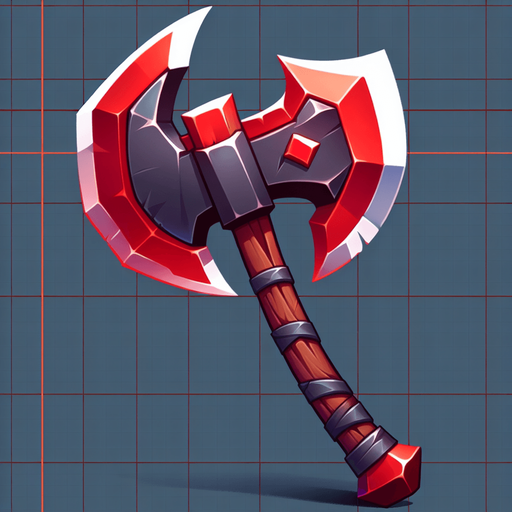 Red Blade Battle Axe.
Single Game Texture. In-Game asset. 2d. Blank background. High contrast. No shadows.