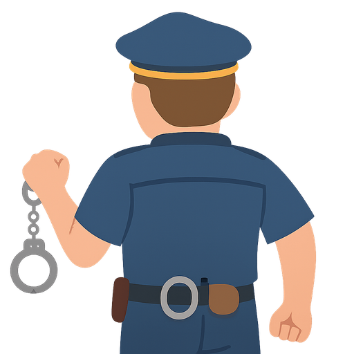 2. çizim polis. elinde kelepçe var. No background. Transparent background. Blank background. No shadows. 2d. In-Game asset. flat