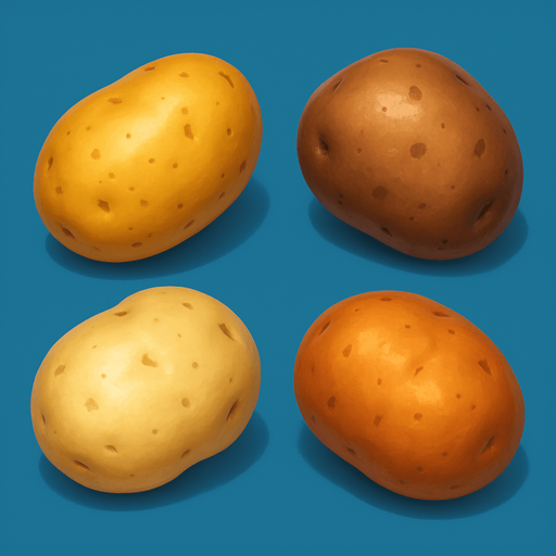 Pack of different potato, painted 3D potato, without black lines around it!
In-Game asset.  High contrast.  No shadows. 3D