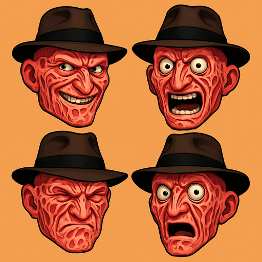 3D Scary and funny face meme Freddy Krueger. different faces look. face only
In-Game asset.  3D.  High contrast.  No shadows. face only