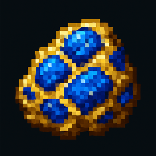 mineral de oro con lapizlazuli incrustado.
In-Game asset.  2d.  High contrast.  No shadows. pixelart