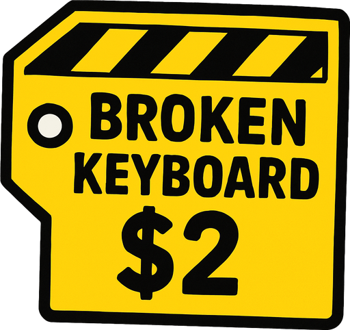 police tag that says Broken Keyboard for $2.
In-Game asset.  2d.  High contrast.  No shadows