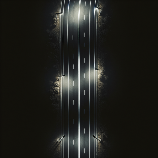 Black asphalt road at night, top view