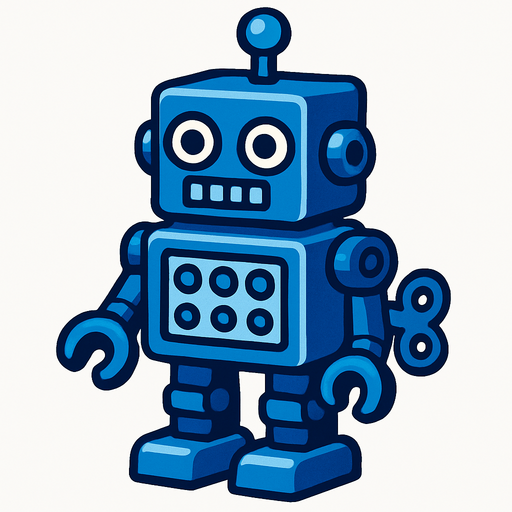 A blue robot toy.
In-Game asset.  2d.  High contrast.  No shadows
