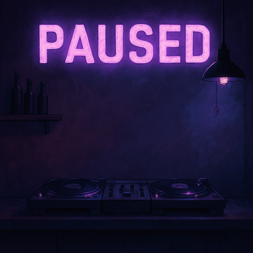 semi-realistic comic book style, moody neon lighting, lo-fi urban atmosphere, rich textures, cinematic framing, purple and blue tones, soft gradients, ambient reflections