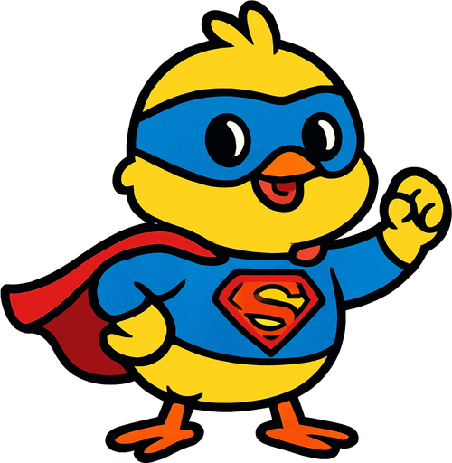 hava civcivi mavi süper kahraman giysisi giymiş.
In-Game asset.  2d.  High contrast.  No shadows