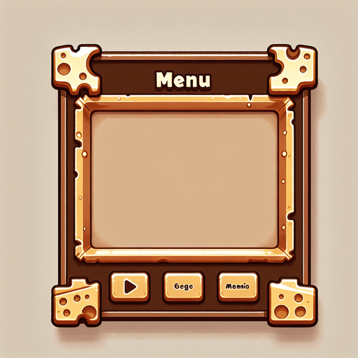 brown menu background, the frame is cheese, winter style Single Game Texture. In-Game asset. 2d. Blank background. High contrast. No shadows.