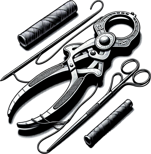 String cutters.
Single Game Texture.  In-Game asset.  2d.  Blank background.  High contrast.  No shadows
