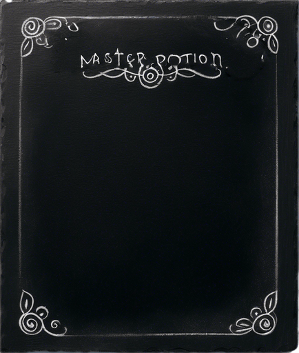 Word "MASTER POTION" in chalk