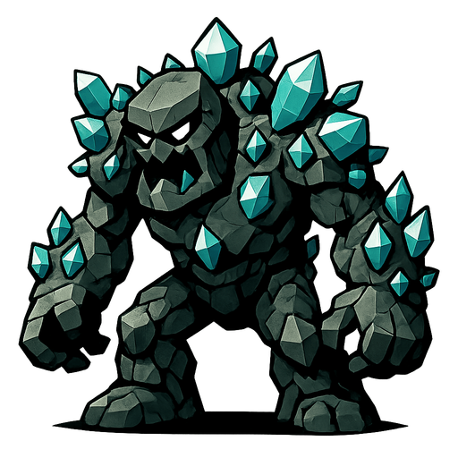 GIANT cave boss invader that is covered in crystal diamonds and is made of stone..
In-Game asset.  2d.  High contrast.  No shadows