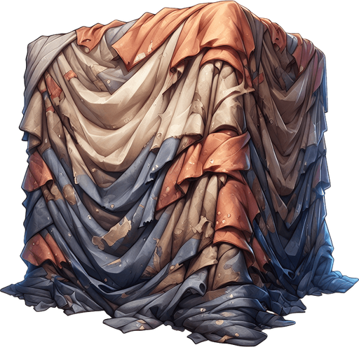 Dirty blanket.
Single Game Texture.  In-Game asset.  2d.  Blank background.  High contrast.  No shadows