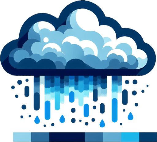 A heavy downpour from a raincloud . Game art illustration style in blue and white colors..
Single Game Texture. In-Game asset. 2d. Blank background. High contrast. No shadows.
