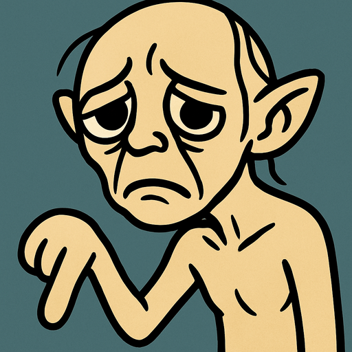 Tamamen aynı sanatsal formda ama parmağını aşağı indirip üzülen GOLLUM olacak