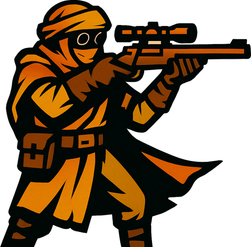 Çöl haydut sniper.
In-Game asset.  2d.  High contrast.  No shadows