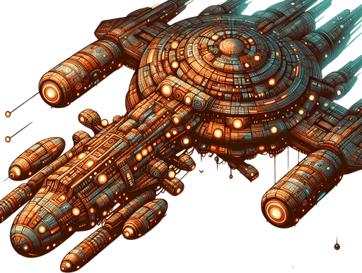 alien spaceship heading down.
Single Game Texture. In-Game asset. 2d. Blank background. High contrast. No shadows.