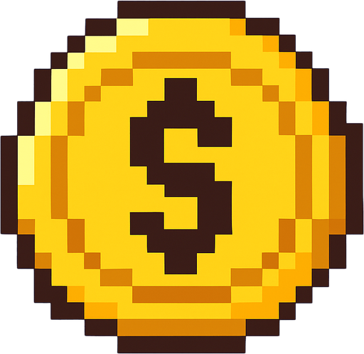 Gold money 2d pixelart.
In-Game asset.  2d.  High contrast.  No shadows