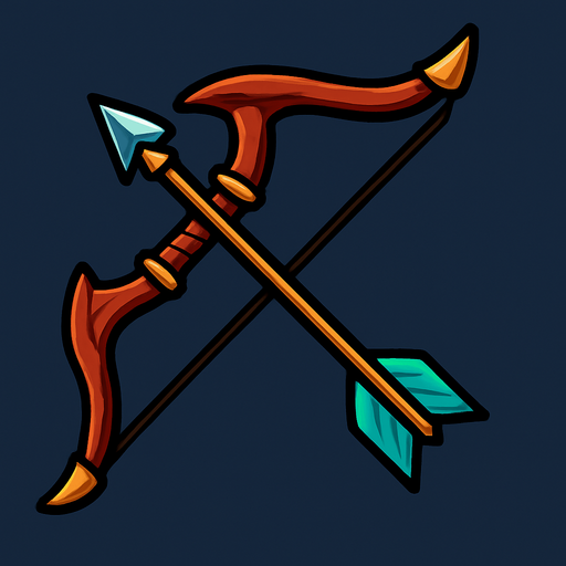 Bow with Arrow.
In-Game asset.  2d.  High contrast.  No shadows