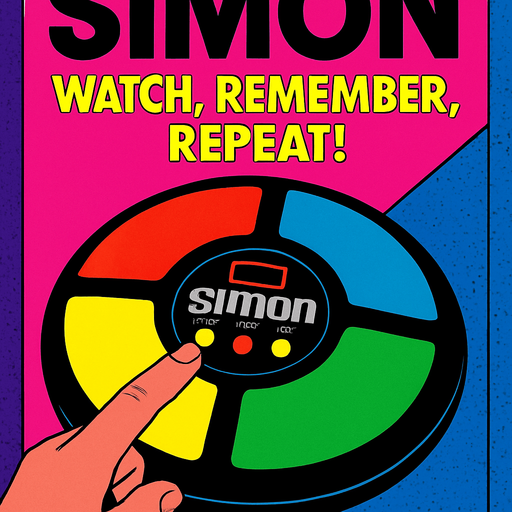 80s or 90s style simon game advertisement.
In-Game asset.  2d.  High contrast.  No shadows