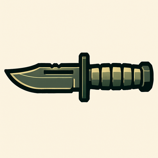 military knife.
In-Game asset.  2d.  High contrast.  No shadows. miltary knife