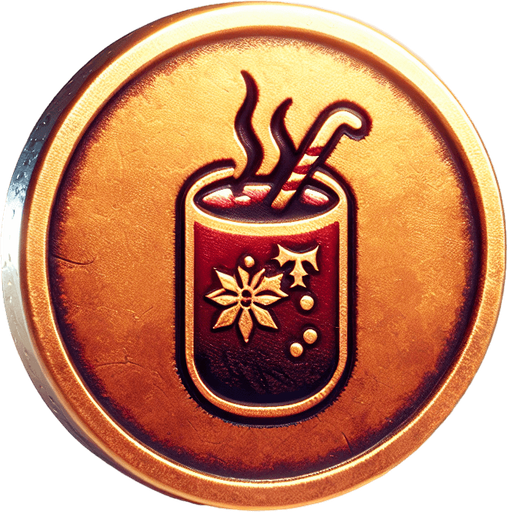 mulled wine coin embossed on it png.
Single Game Texture. In-Game asset. 2d. Blank background. High contrast. No shadows.