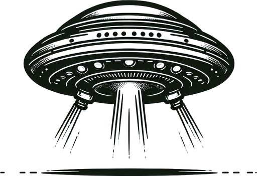 A UFO.
Single Game Texture. In-Game asset. 2d. Blank background. High contrast. No shadows.