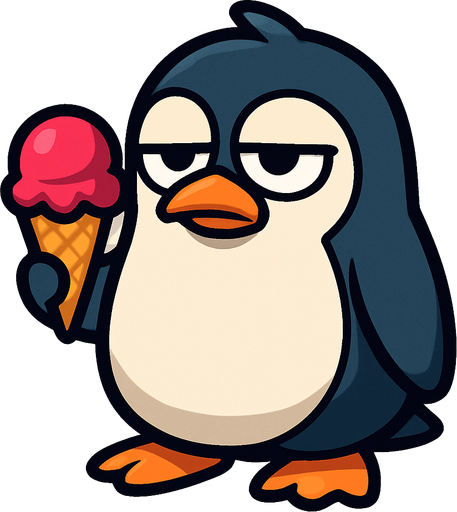Bored Penguin holding ice cream.
In-Game asset.  2d.  High contrast.  No shadows