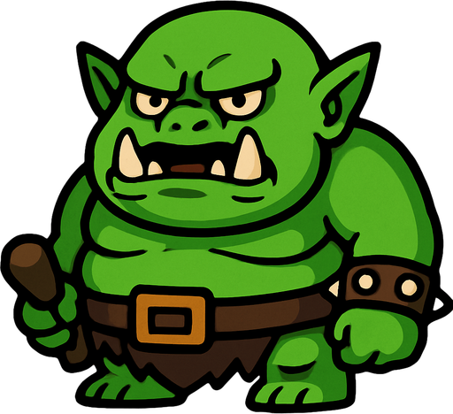 2d chibi green evil underground  fat ork.
In-Game asset.  2d.  High contrast.  No shadows